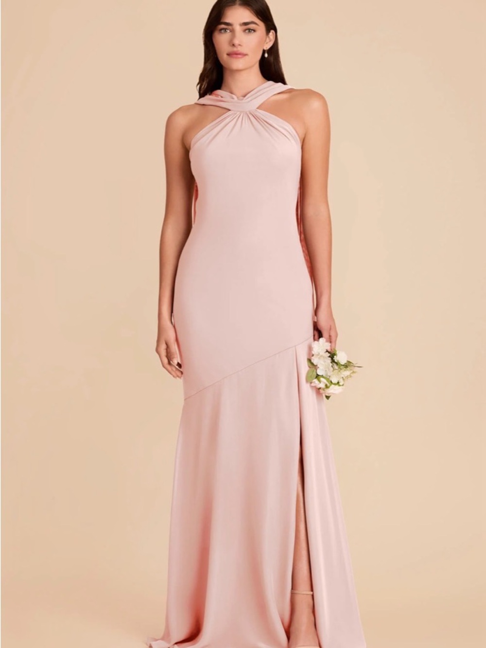 Blush Halter Twist-Front Evening Gown